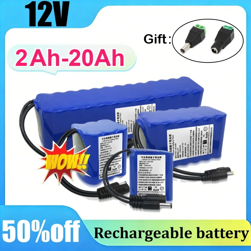 

18650 Cell 12V 2Ah-20Ah High Capacity Compact Rechargeable Lithium Battery Pack for Speakers LED Lights