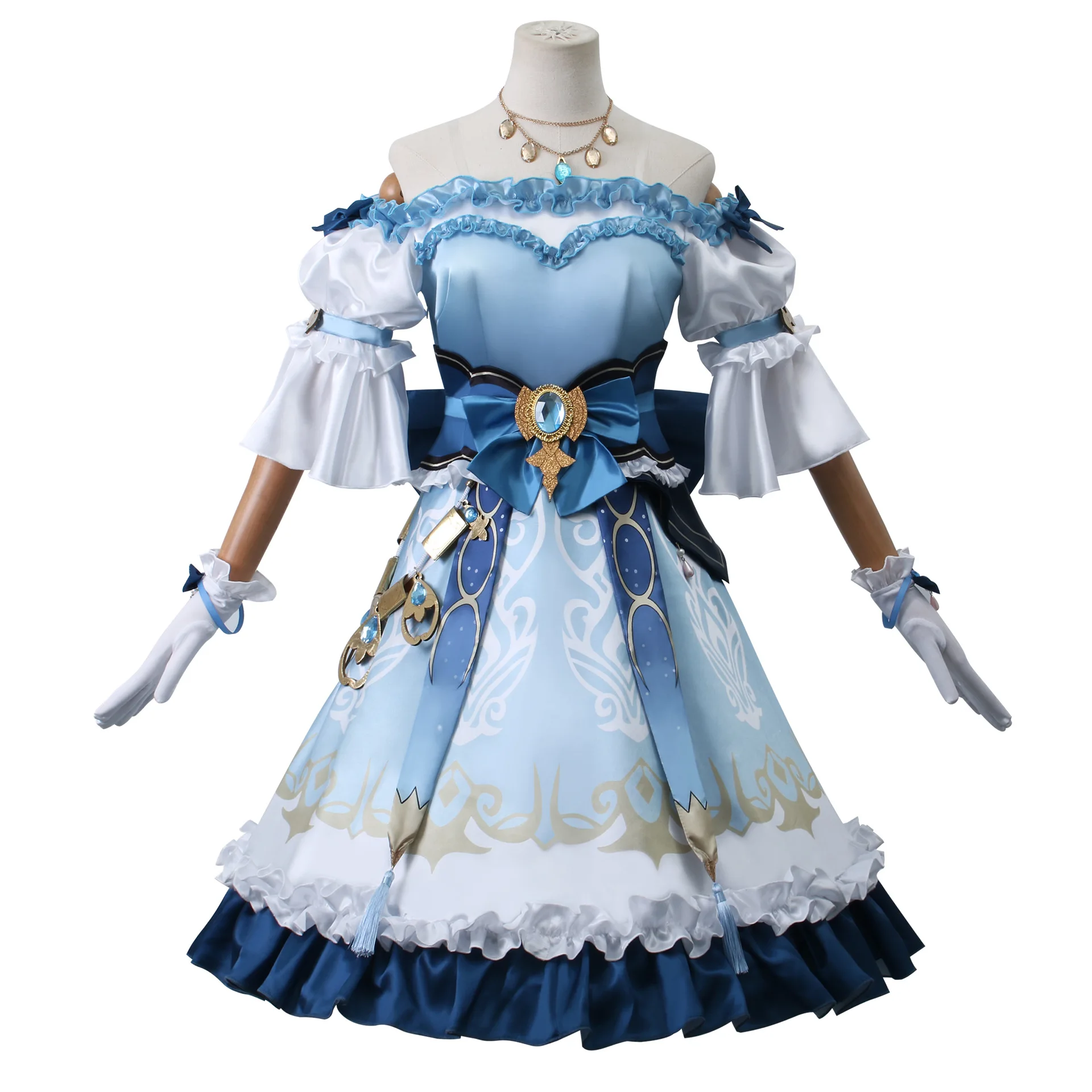 

Niluo Cosplay Costume Game Impact With GOGO Turquoise Blue Dress With Headdress Naecklace Full Set For Woman Halloween & Convent