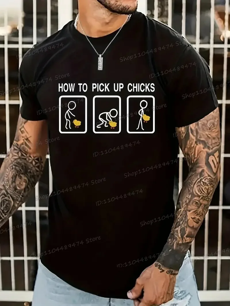 Camisetas divertidas con estampado "Cómo recoger pollitos", camisetas de Humor para hombres y mujeres, diseño de pollo Animal Y2K, traje masculino, camisetas de manga corta de verano