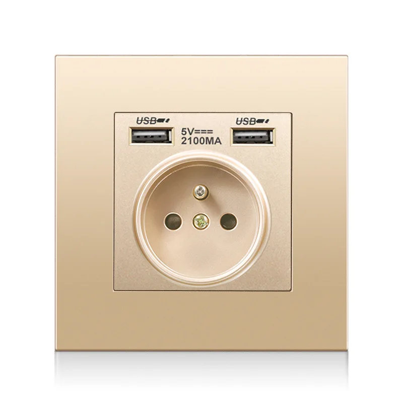 

French Standard Type C USB Outlets Plastic PC Panel Wall Sockets Electrical Indonesia White Grey Black Golden Colour