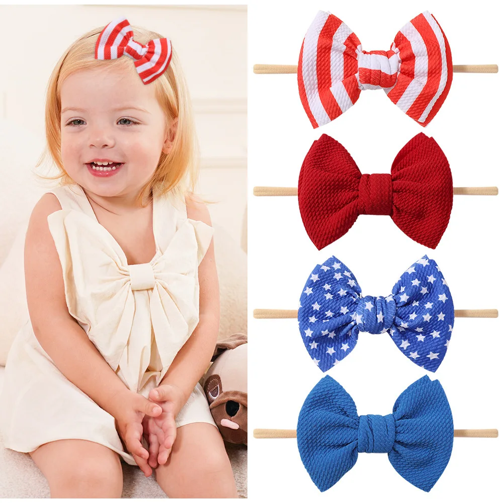 

4pcs Independence Day Headband Set for Baby Girl Star Stripe Children's Bowknot Hairband with Baby Hair Accessory Fourth of July