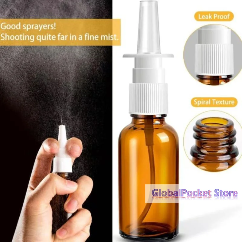 [TG823]1Pcs Amber Glass Nasal Spray Bottles With UV Light Protection And Nozzles For Storing Saline Medications Essential Oils
