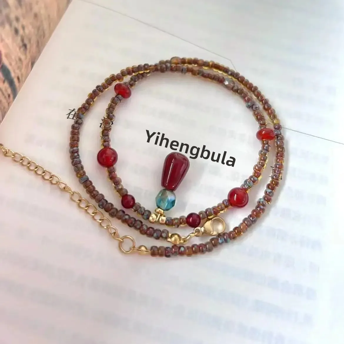Red Bean Niche Beaded Necklace Charms Women's Vintage Water Drop Clavicle Chain Ins Style Chinese Style Trendy Necklace Pendants