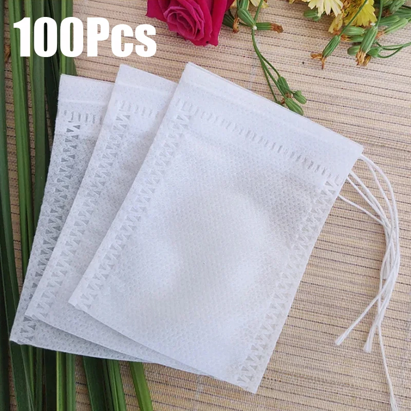 100Pcs Kitchen Soup Making White Bag Disposable Thread Drawing Non-Woven Fabric Tea Filter Bags Traditional Chinese Medicine Bag