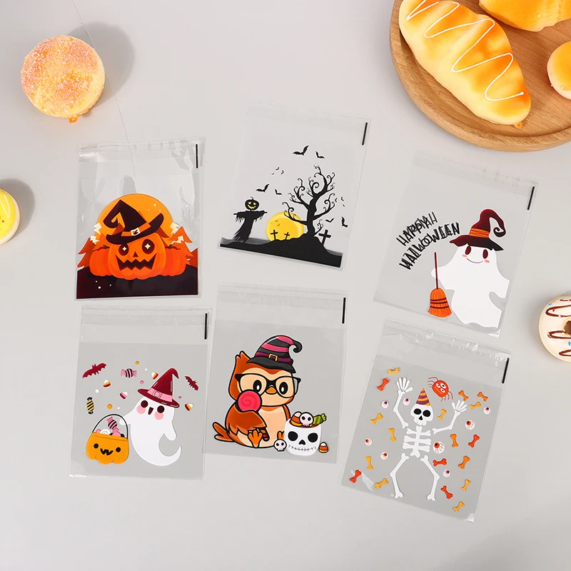 50Pcs 6-In-1 Halloween Candy Packaging Bag Ghost Festival Party Gift Self Sealing Bag Trick Or Treat Halloween Snack Gift Bags