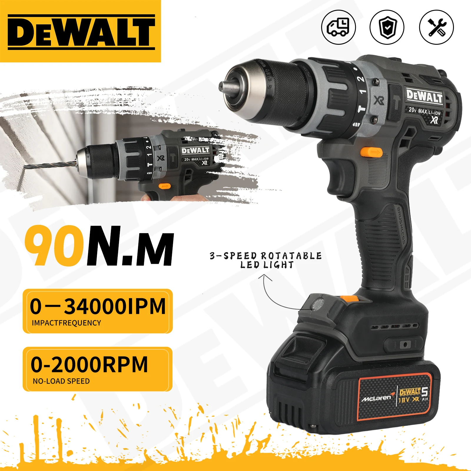 

DEWALT DCF85M 20V Brushless Drill 90Nm 0-34000ipmSelf-Locking Chuck for Construction,Workshop&HomeRepairWood/Metal/BrickDrilling