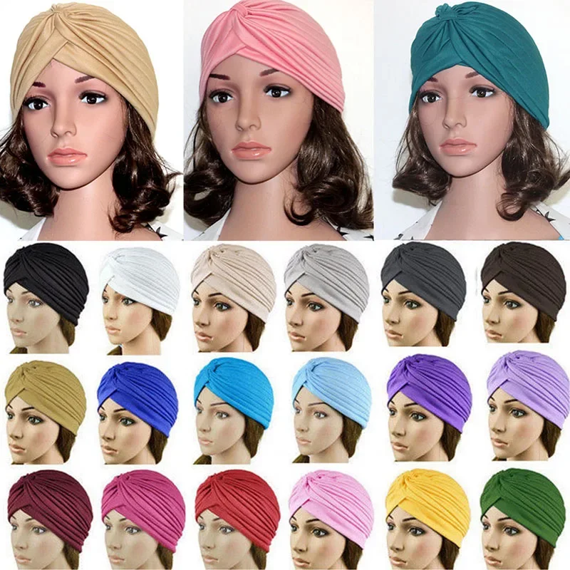 Turban de sauna à nœud torsadé pour femme, casquettes chaudes, vêtements de sauna, streetwear décontracté, chapeaux musulmans et indiens, couleur argent et or, automne et hiver