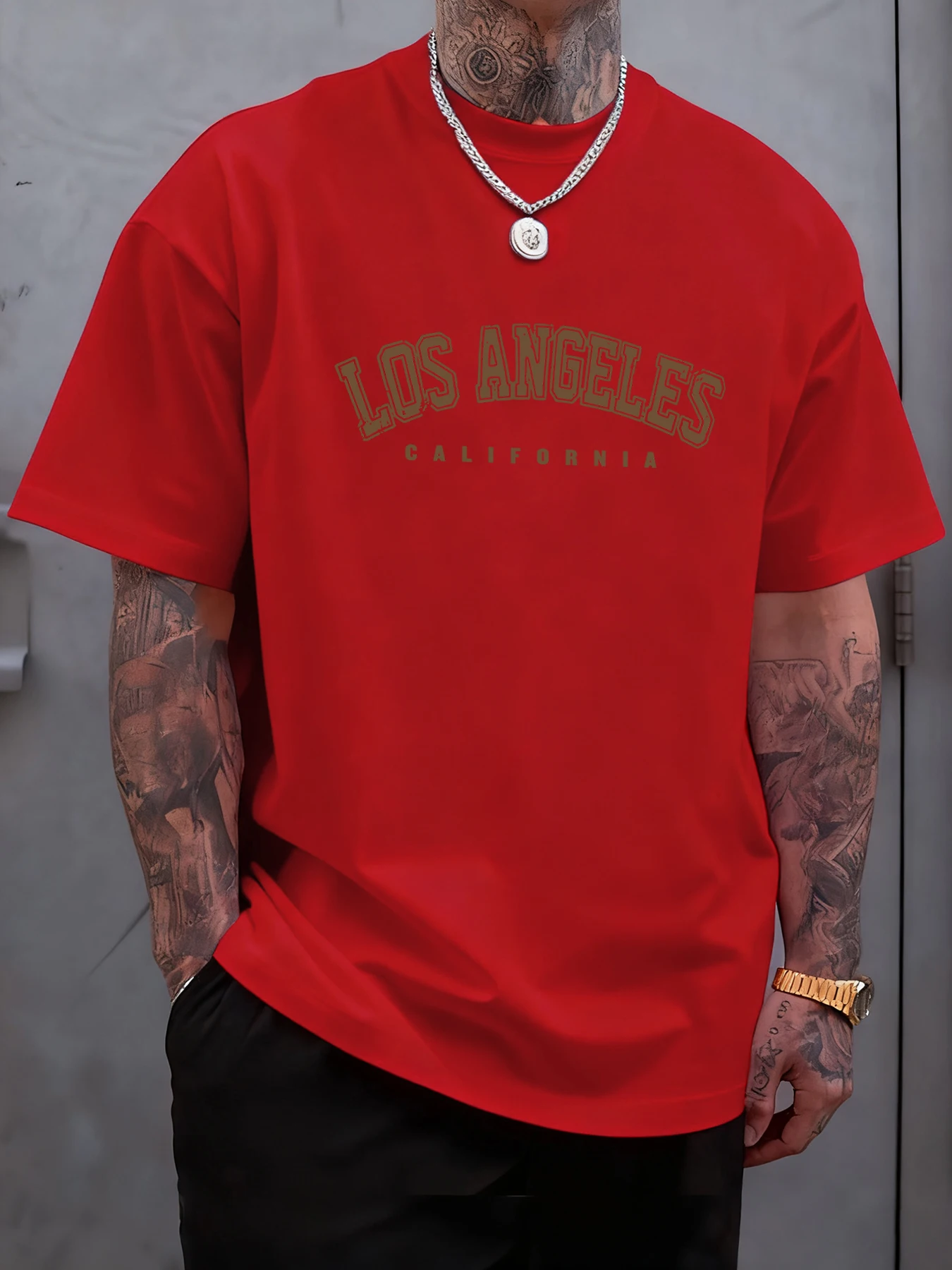 لوس أنجلوس كاليفورنيا رسالة نمط تي شيرت رجالي الصيف Crewneck ملابس رياضية القطن موضة الملابس فضفاضة عادية تي شيرت #1