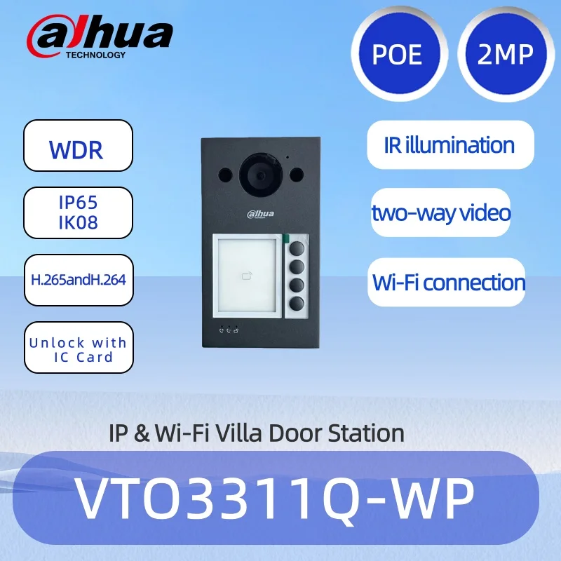 Estación de puerta IP para villa Dahua Ultra-Series, reconocimiento facial y a todo color, detección humana, PoE, VTO3311Q-WP resistente a la intemperie