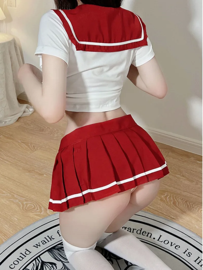 Sexy Geplooide Rok Ultra Kort Uniform Jk Uniform Kerst Doorzichtige Jurk Mini Shirt Vrouwen Koreaanse Stijl Mode Set Ftnc