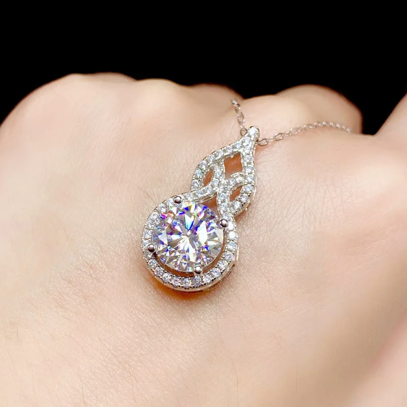 OXTAO D Color Moissanite Infinity Pendant Necklace Women Real 925 Sterling Silver Engagement Luxury Gourd Shape Jewelry