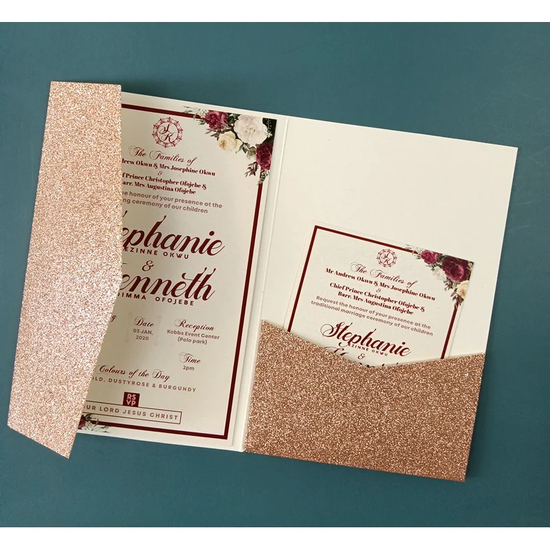 Cartes d'InPorter de Mariage Personnalisées, Bon Marché, Découpées au Laser, Pliable A7, de Poche, Ivoire, Noir, Sauge, Vert, Olive, Burgun, Prix d'Usine