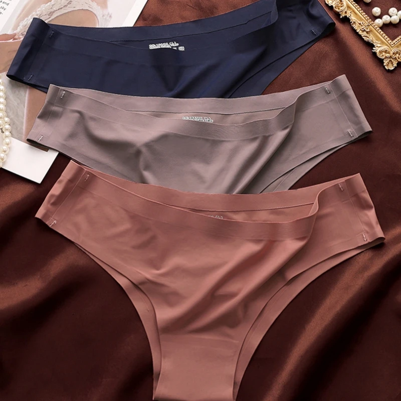 3PCS/Set Seamless Panties Women Sexy Underwear Ice Silk Underpants Low Rise Female Solid Ultra-thin Lingerie