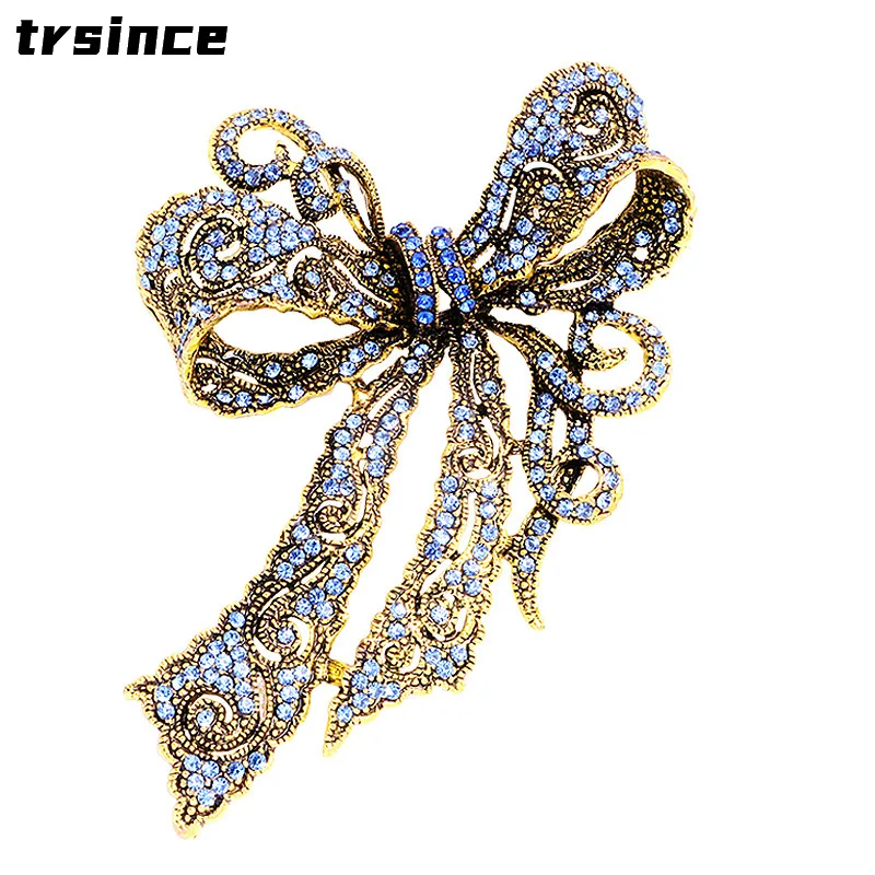 Creative Rhinestone Brooch Retro Bow Brooch Pin Women's Corsage High-end Accessories Pin