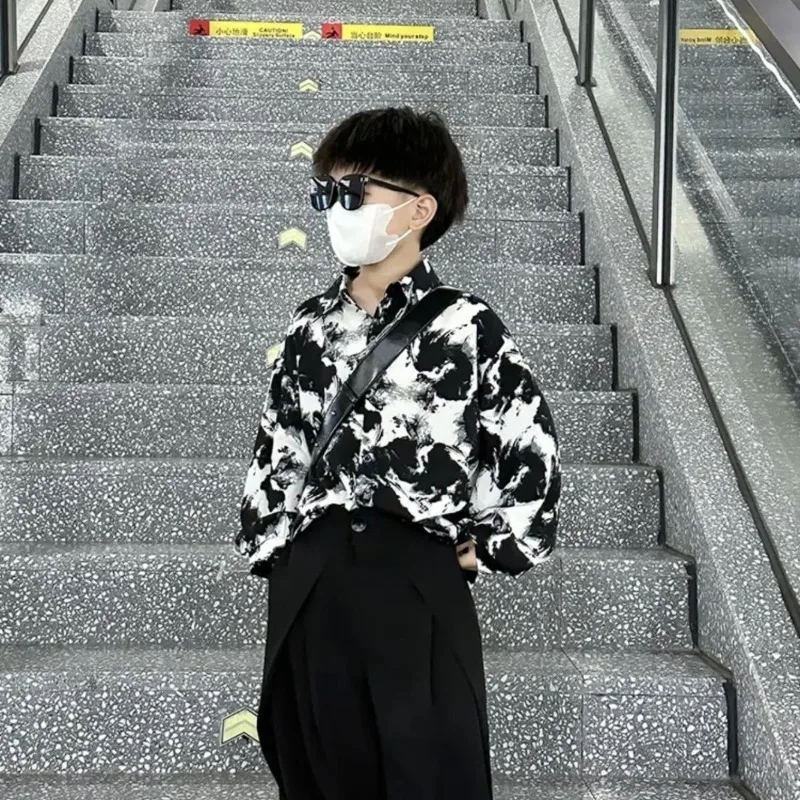 

2025 Spring New Boys Ink Painting Shirt Korean Style Toddler Boys Stylish Blouse Top