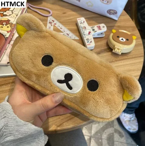 Kawaii Rilakkuma Pencil Cases For Kids Girls Cute Cartoon Bear Pencil Pouch Organizer Pen Bag School Stationeries Gifts Ins Hot