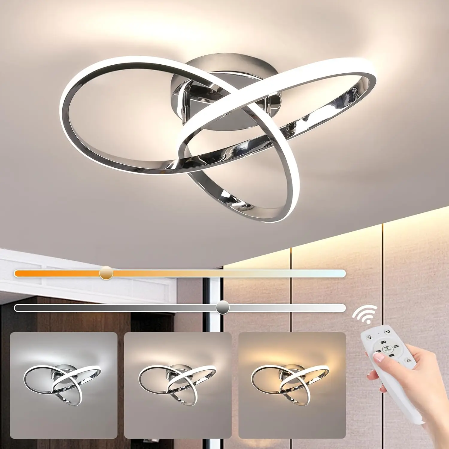 LED Ceiling Light Dimmable,Ceiling Lamp Bedroom with Remote Control 3000K-6500K,36W Modern Silver LED Ceiling Lighting Suitable