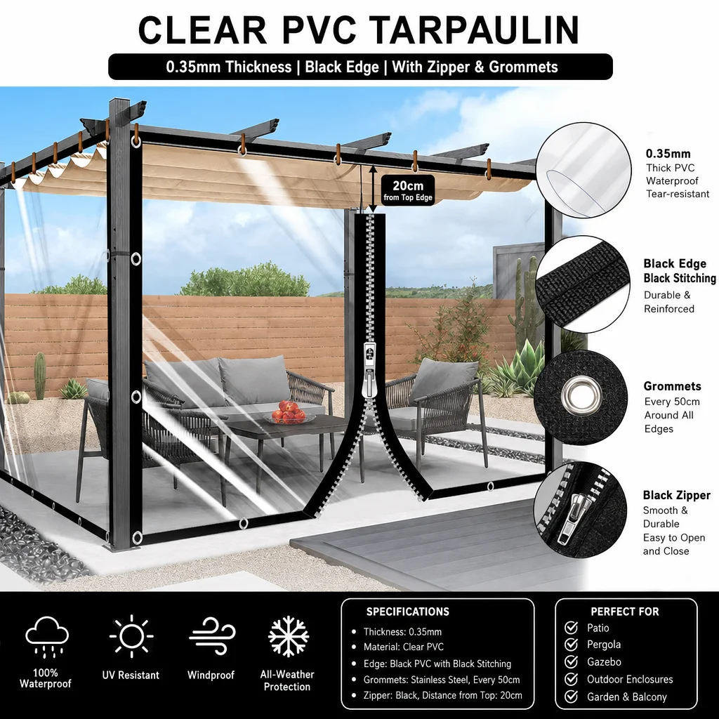 Customize Waterproof Pergola Canopy Tarpaulin With Clear Zipper Door Curtain And Rainproof Cloth
