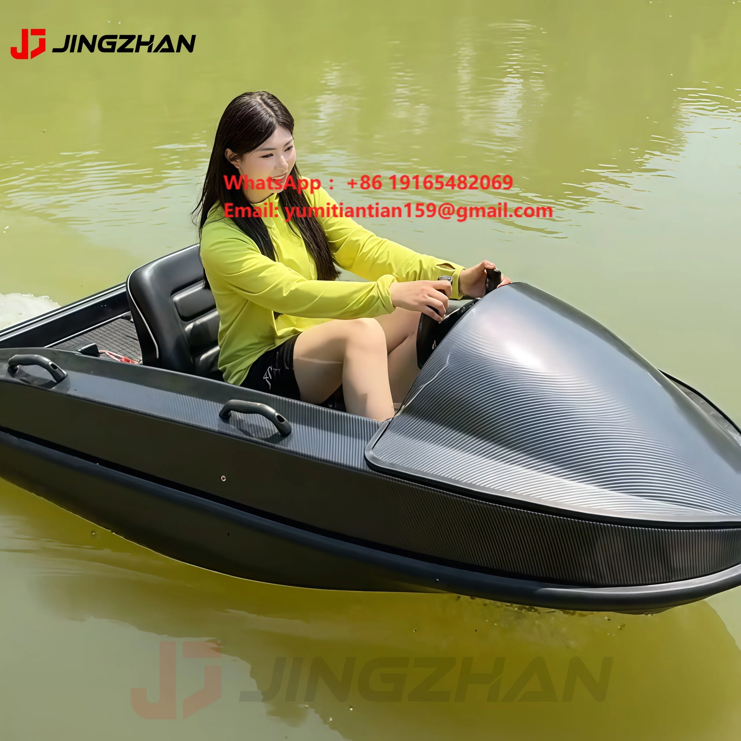 Electric Jet Boat 15KW Mini Powered Speed Boat 72V Lithium Battery Watercraft Jet Ski ABS Hull for Outdoor Water Sports