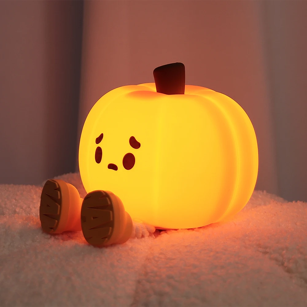 Pumpkin Night Light Cute LED Silicone Dimmable Nursery Kids Rechargeable Bedside Touch Lamp Funny Office Desk Halloween Decor