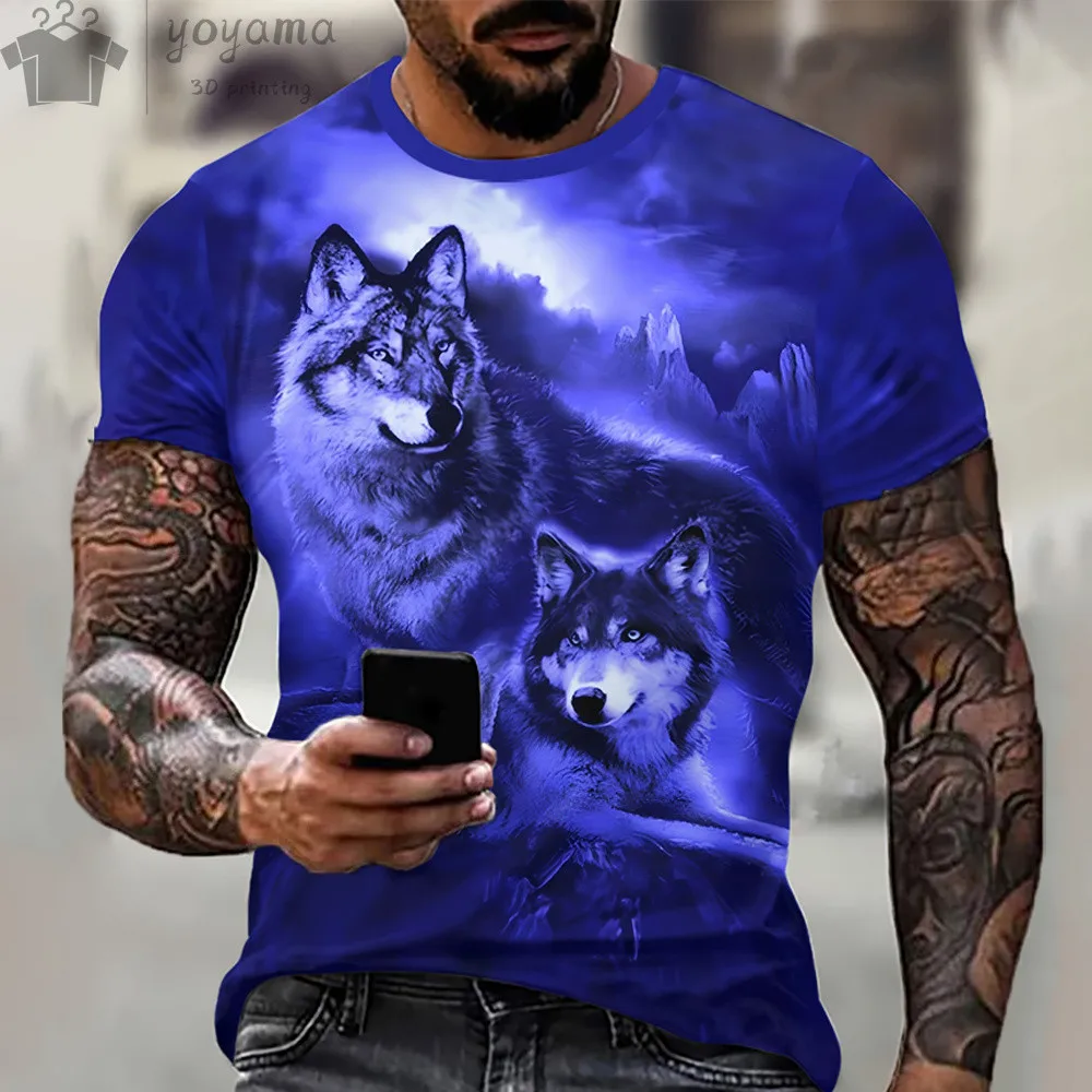 Men\'s Clothing Wolf Pattern 3d Print T-Shirts For Men Summer Fashion Short Sleeve Tee Vintage Street O-Neck Oversized T-Shirt