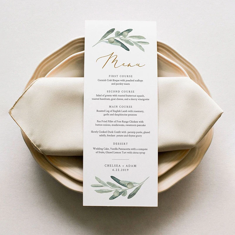 

Small fresh custom leaf forest olive branch leaf wedding menu card baby shower thanks family and friendscards 50pcs a lot