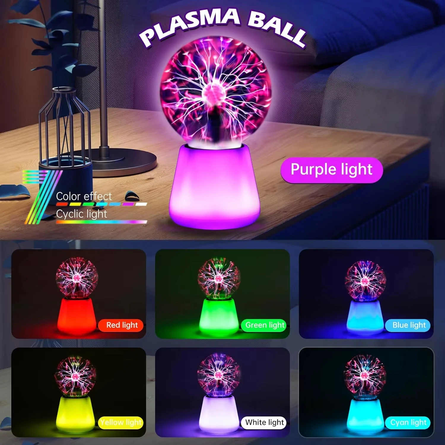 Plasmakugellampen, interaktive Touch-Blitzkugel, 7,6 cm, lustige Lampe, USB-betrieben, 7 farbwechselnde Lichter, Stimmungsbeleuchtung, Party-Requisite