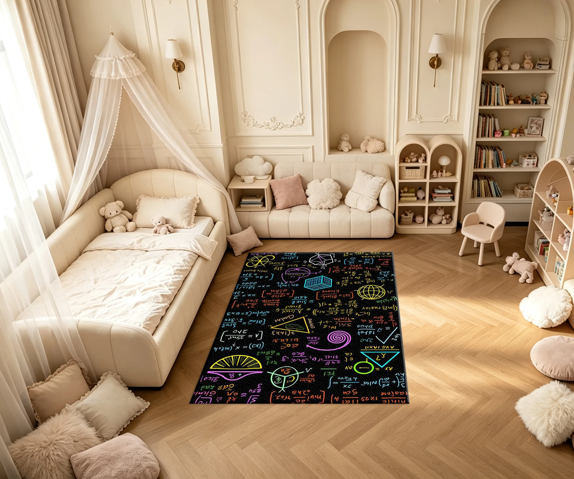 Colorful Math Formula Blackboard Art Carpet Flooring Scientific Geometry Equation Printed Square Floor Rug for Household Interior Decor