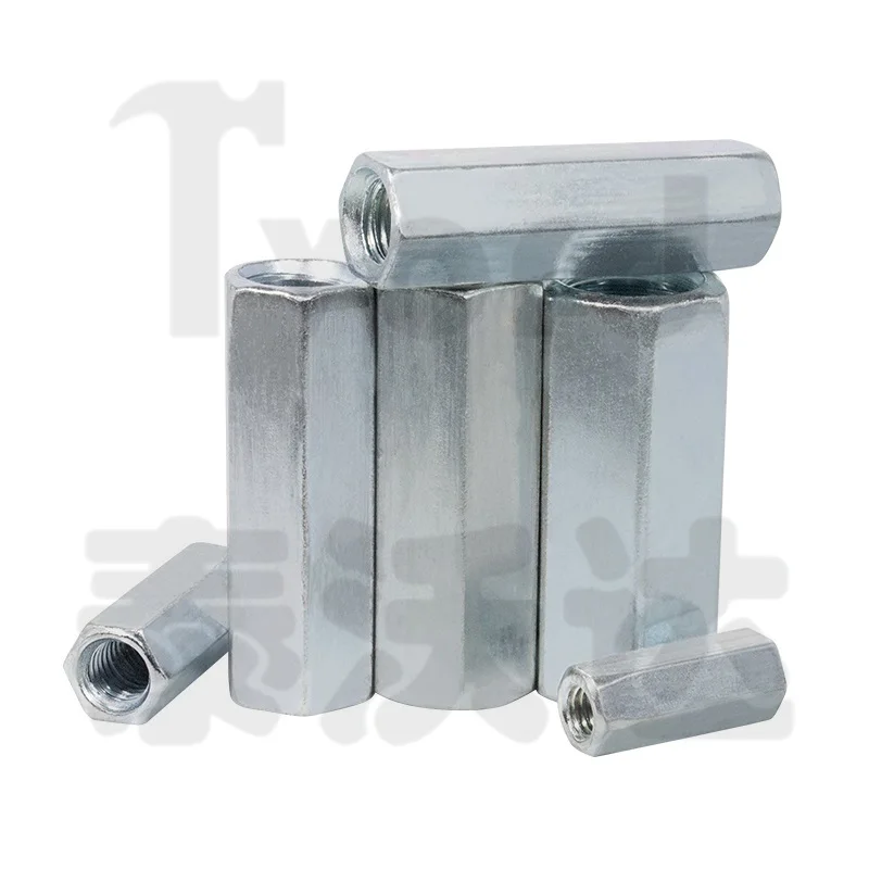 1 ~ 10 Buah Mur Kopling Batang Hex M5 M6 M8 M10 M12 M14 M16 M18 Konektor Batang Berulir Mur Ekstensi Lengan Sambungan Coupler Seng