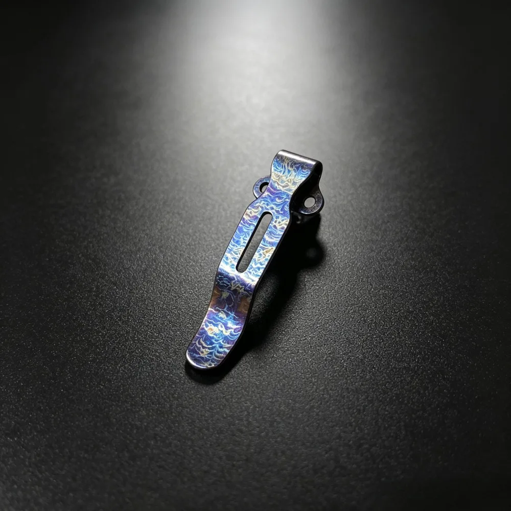 535 Flame Texture Anodized Blue Titanium Pocket Clip Lightweight Back Clip Accessories for Outdoor Camping Folding Knife