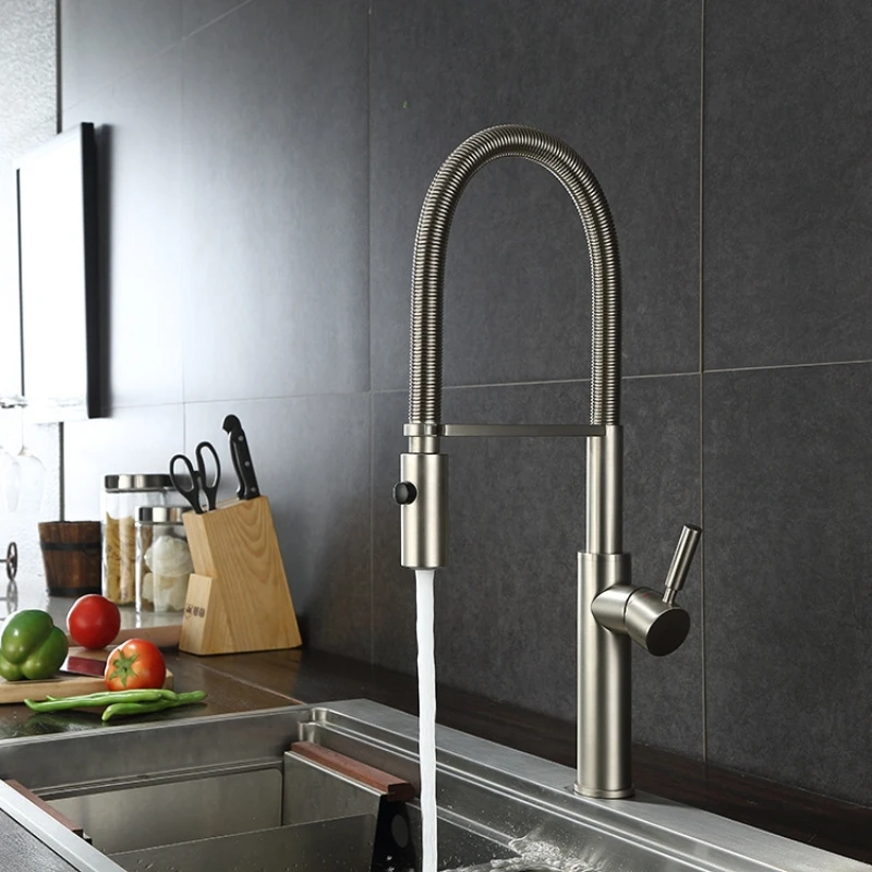 Brass Spring Pull Down Kitchen Faucet Magnetic Suction 360° Rotation Single Hole Single Handle Cold&Hot Dual Control Mixer Sink