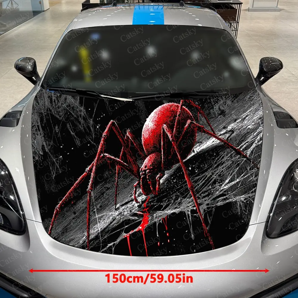 Blood Fiend Red Spider Car Vinyl Wrap, PVC Material Waterproof Car Hood Sticker, Self-Adhesive Scratch-Resistant Stickers for En