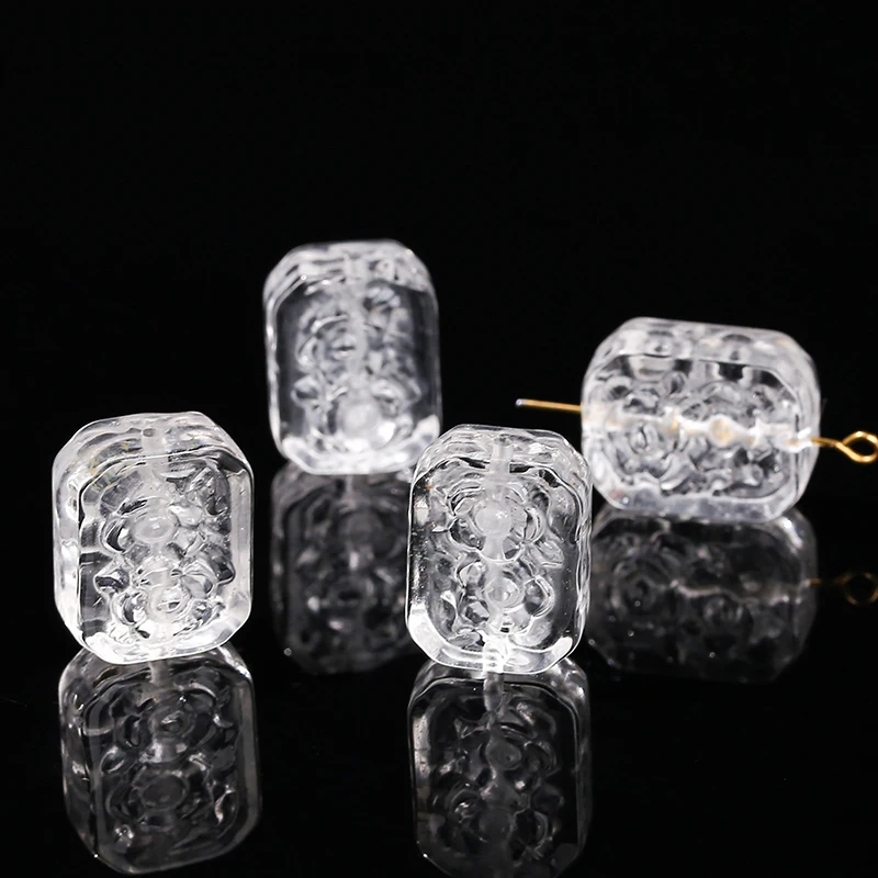 1 Pc Natural Rock Quartz Flower Rectangular Carved Bead White Crystal Pendant For Jewelry Making Diy Bracelet Necklace Accessory