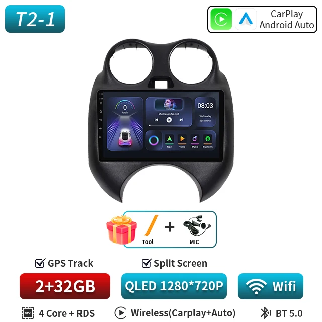Voor Nissan Maart MICRA 2010 2011 2012 2013 Android 16 Autoradio Audio video multimedia Speler GPS Navigatie 8 + 128G Carplay Auto