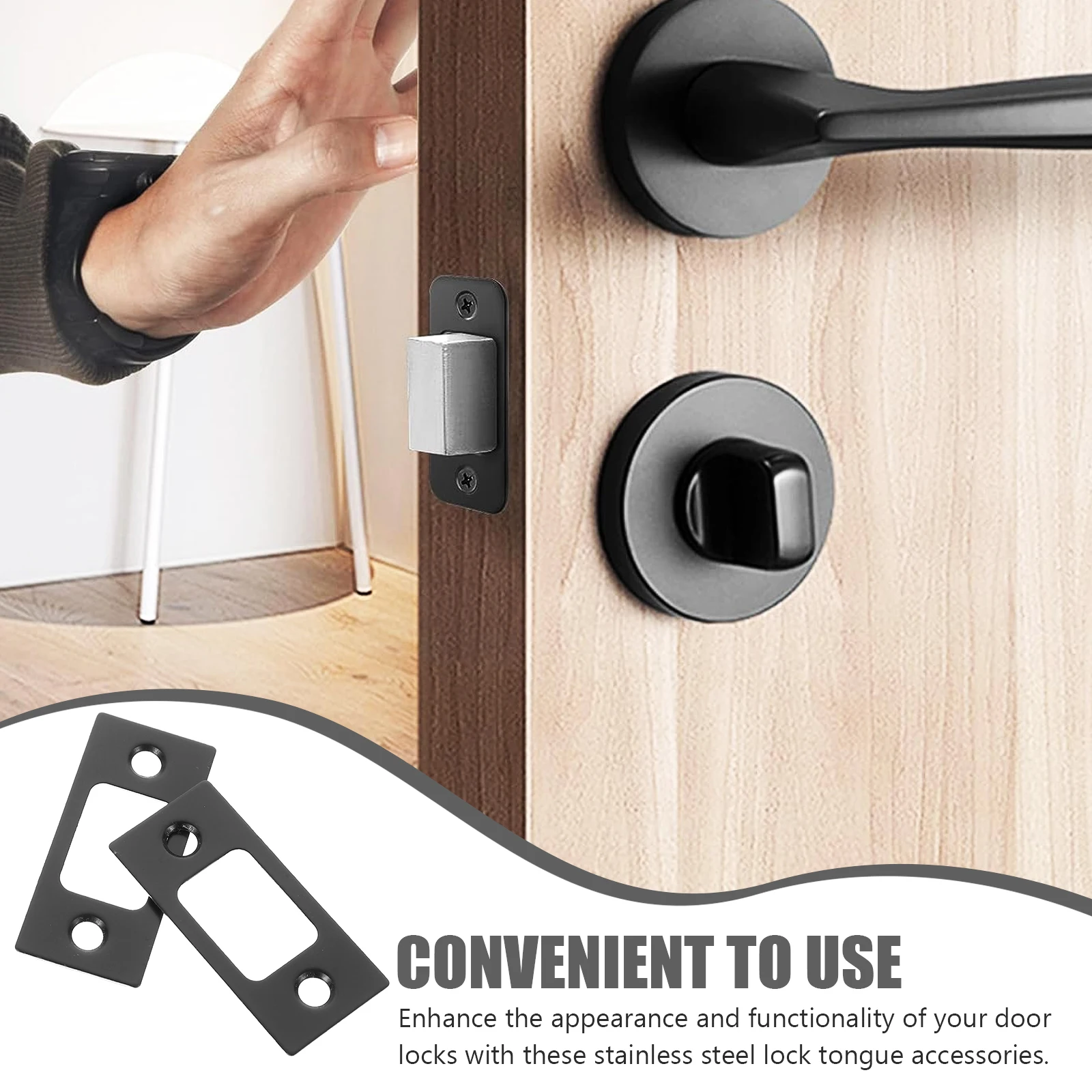 

2pcs Lock Deadbolt Strike Plate Buckle Black Stainless Steel Deadbolt Strike Plates Door Knob Reinforcement Accessories