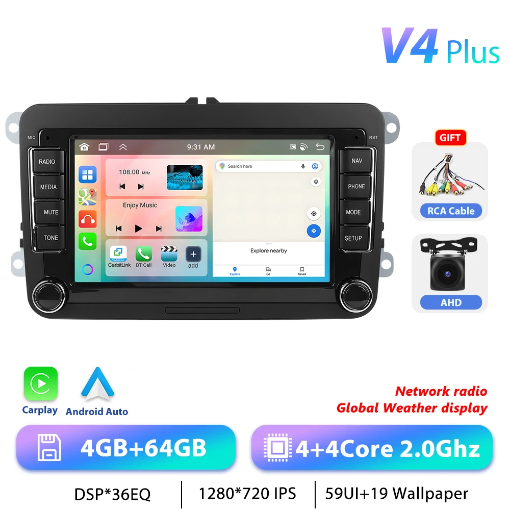 Podofo 7 "9" CarPlay Android Autoradio Voor Volkswagen VW Golf Passat JETTA Skoda SEAT Auto Intelligent Systeem 2din GPS Autoradio