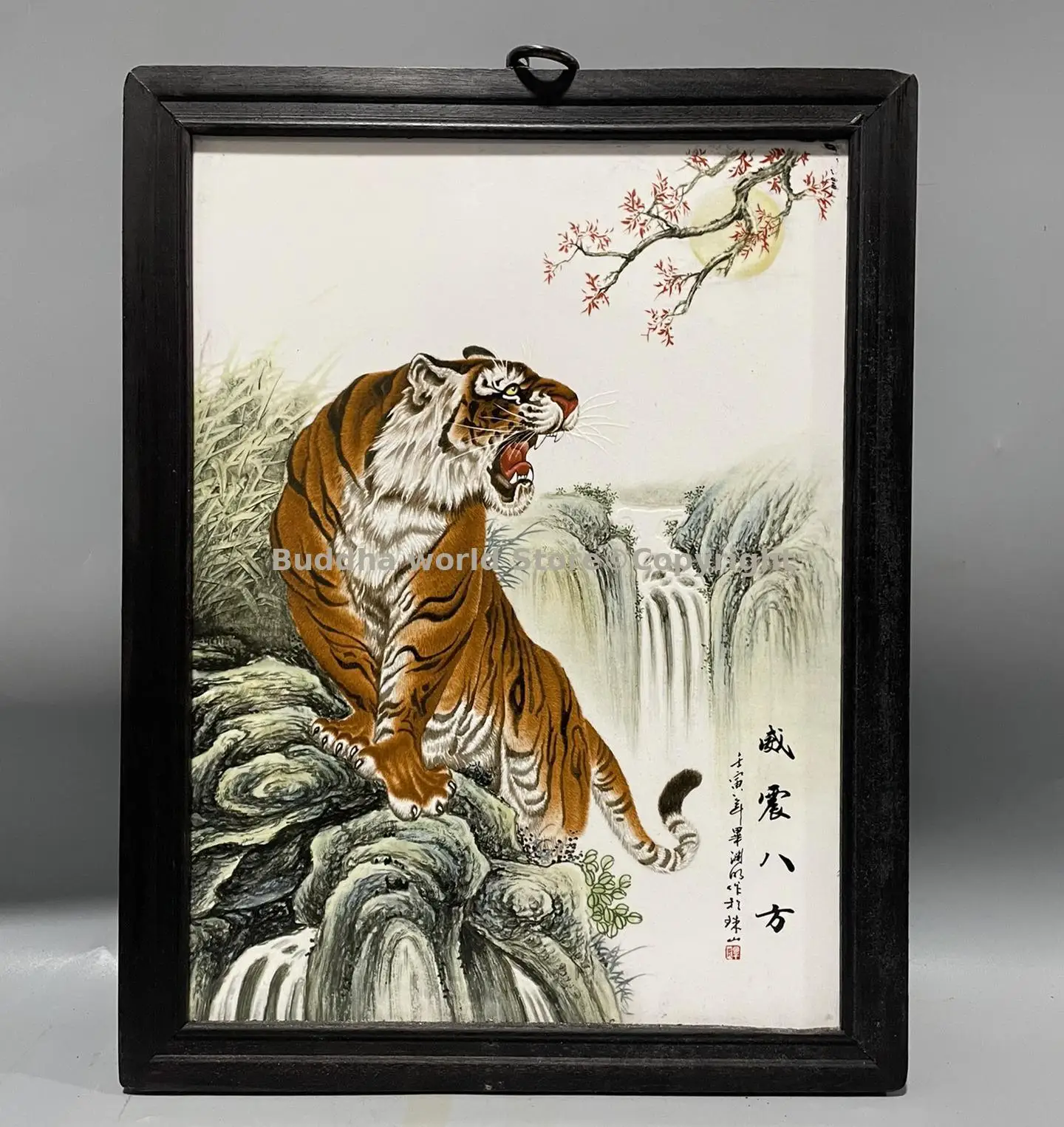 Exclusive TOP collection World War II work Enamel porcelain Mighty tiger hanging art painting Implies good luck success