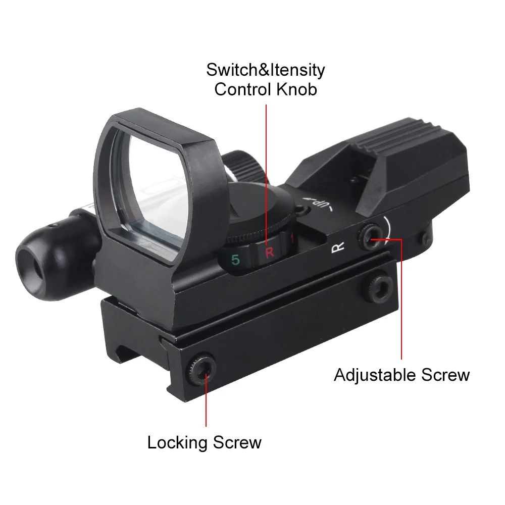 Tactical 4 Reticles Change Point with Red & Green Hunting Reflection Holographic Rear Sight for Tactical Airsoft Rifle Hunting