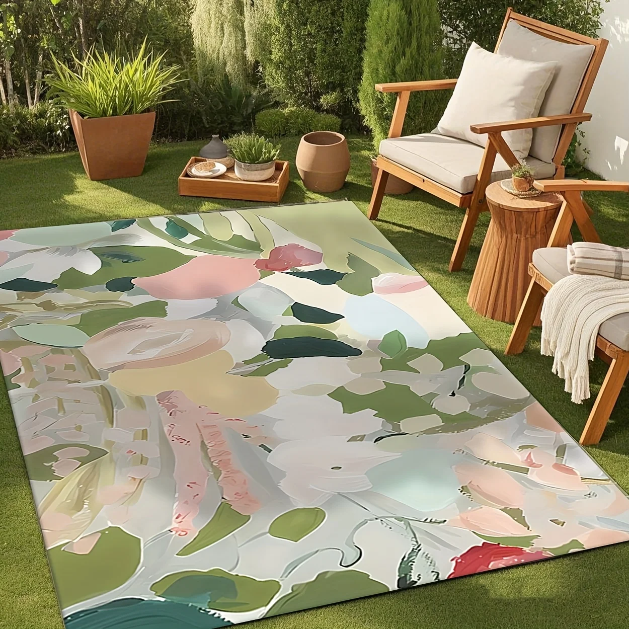 VIKAMA Impressionist Floral Area Rug Soft Pastel Brush Stroke Painting Flower Leaf Print Non‑Slip Washable Patio Home Floor Mat
