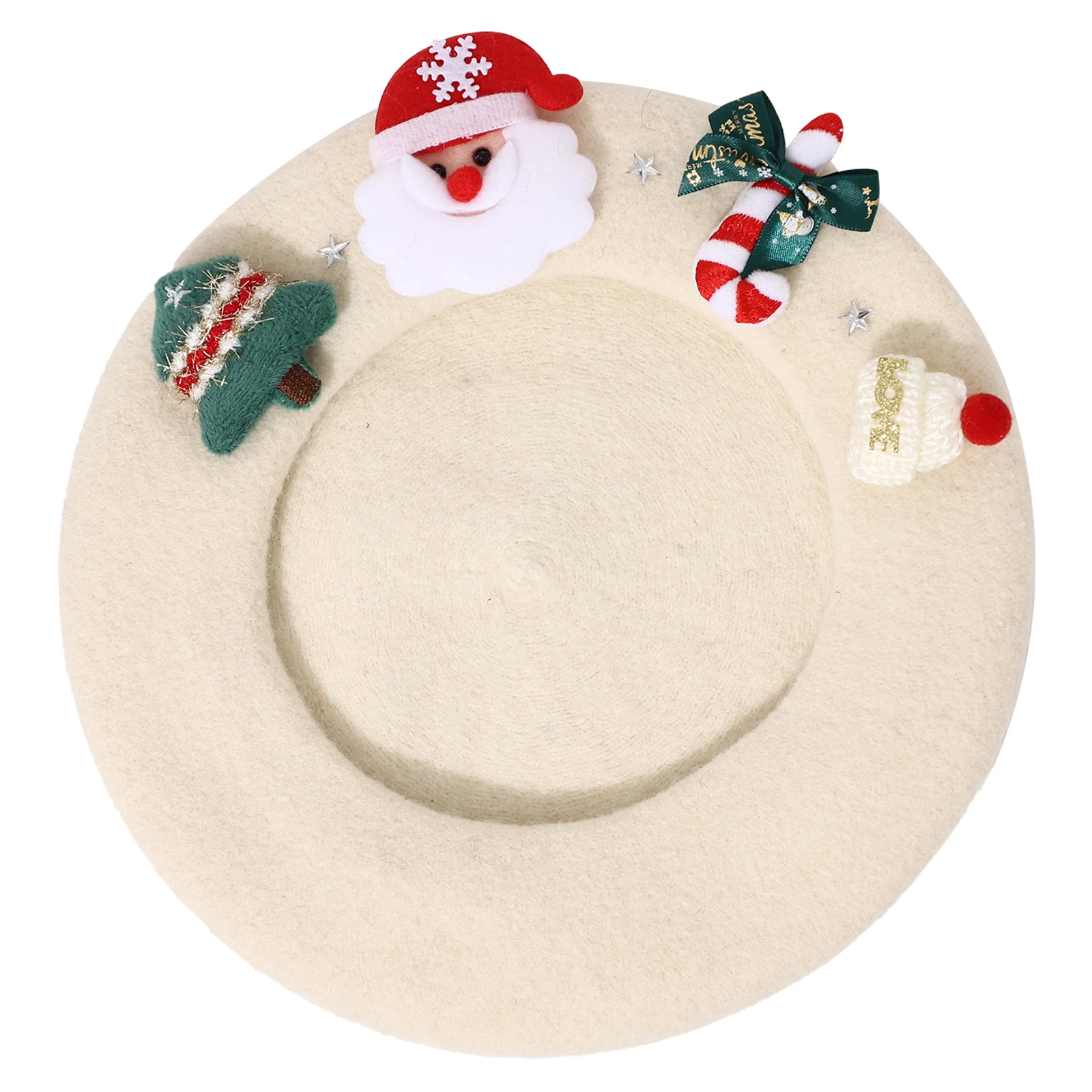 Gorro de boina de Navidad, gorro francés de lana cálida para invierno, gorro de Papá Noel para árbol de Navidad, accesorios de disfraz para fiesta de vacaciones