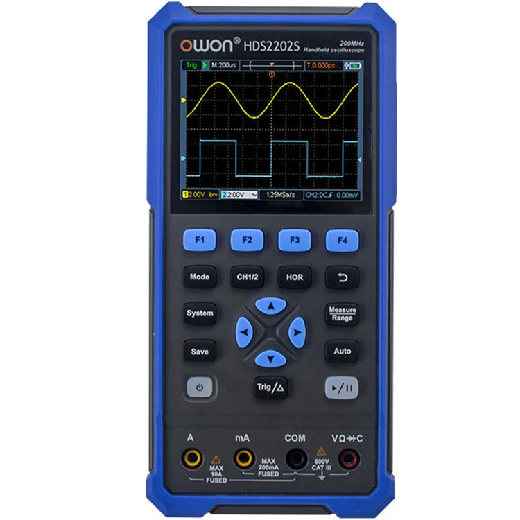OWON HDS2202S Osciloscopio portátil 3 en 1 de 200MHz 1GSa/s con alcance de 2 canales Probador multifunción AFG DMM de 1 canal