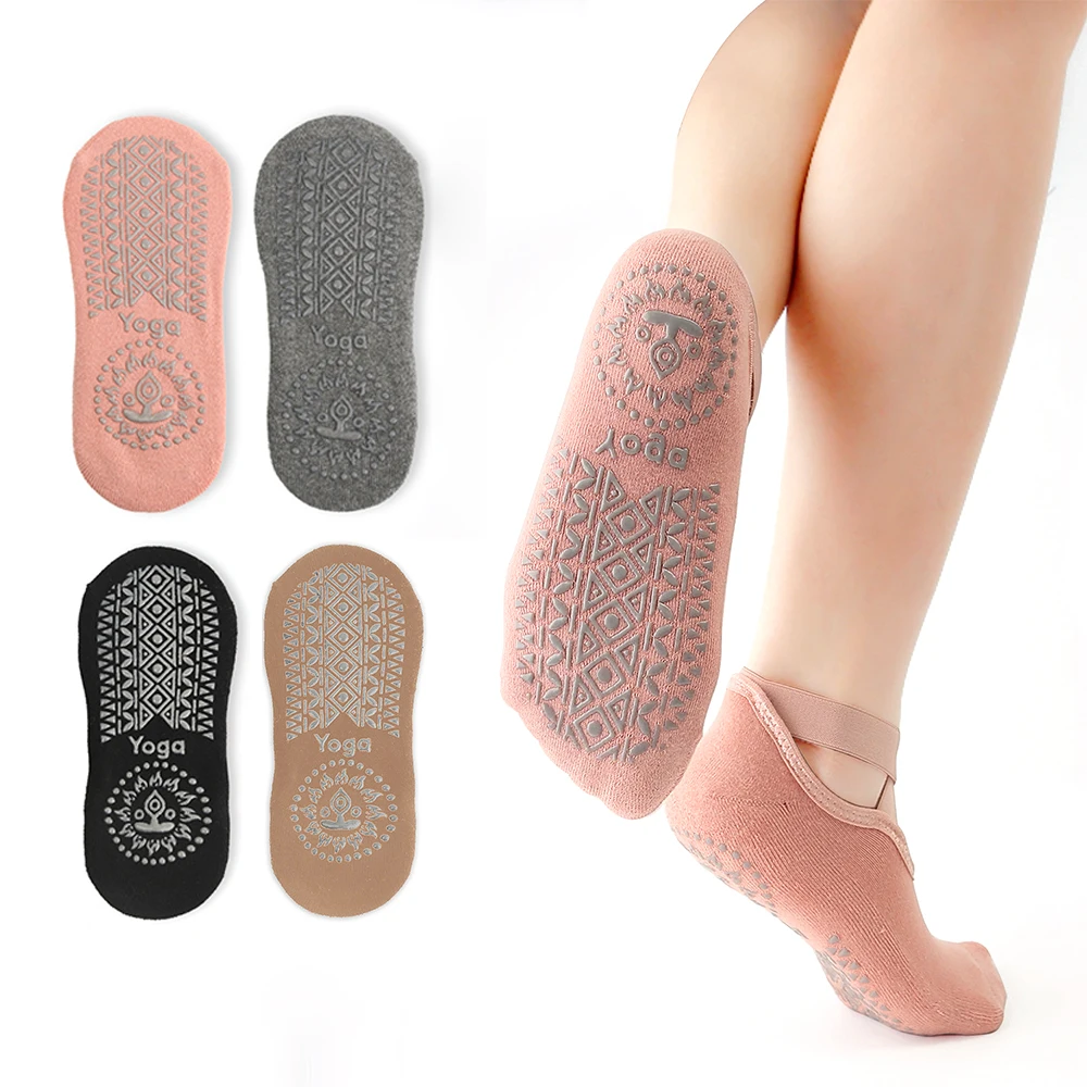 Yoga & Grips Socks for Non-Slip Women Straps, Bandage Cotton Sock, Ideal for Pilates Pure Barre Ballet Dance Barefoot Workout