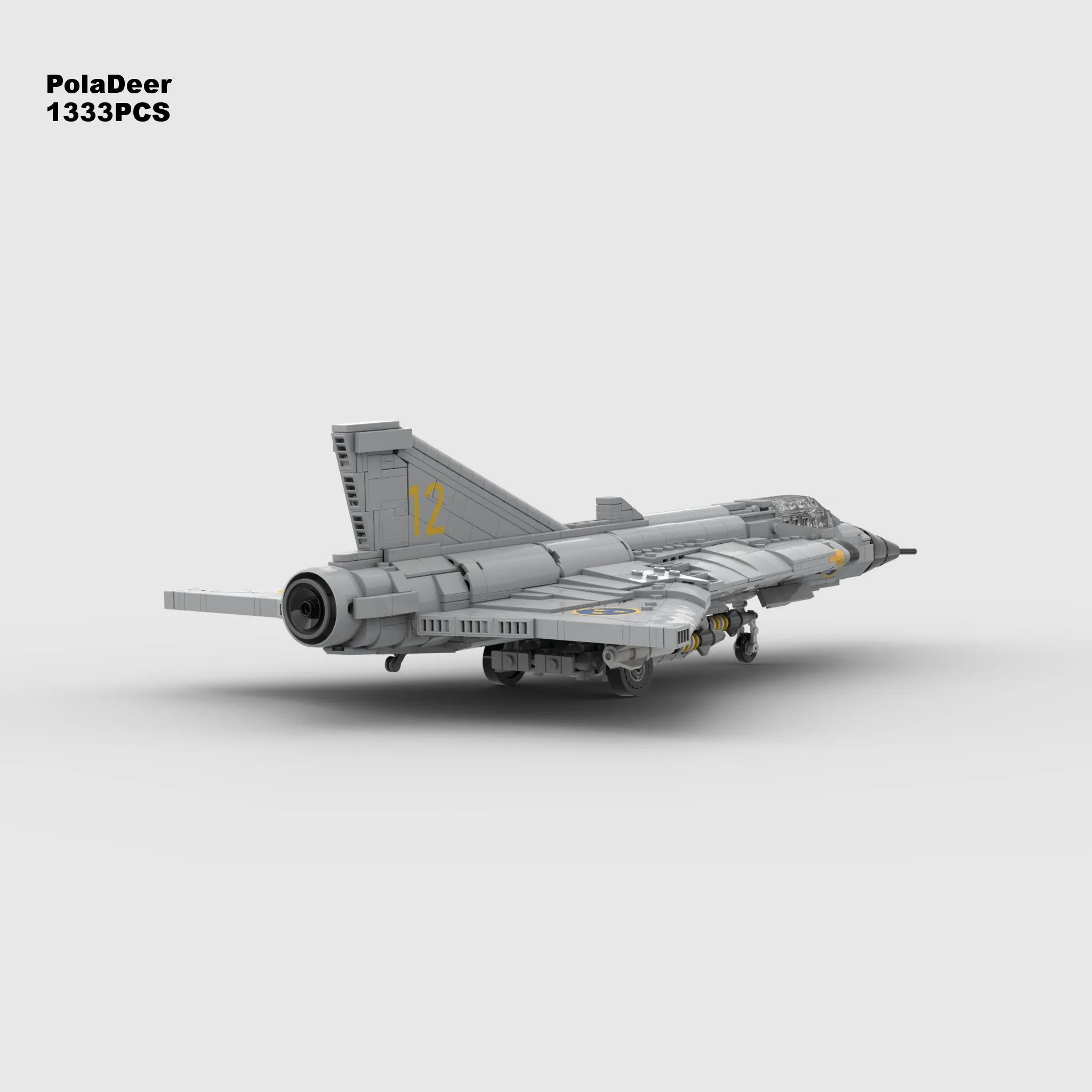 PolaDeer DIY 1333-Teiliges MOC-Set mit Aufkleberständer 1:35 Maßstab J35 Siren Fighter (Draken) Baustein-Modellbausatz Spielzeug Geburtstagsgeschenk – Detail 3