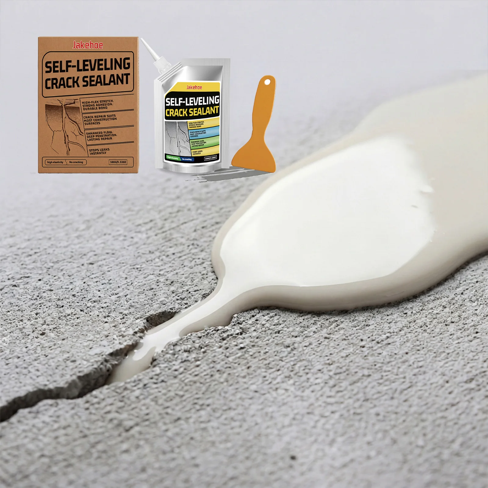 Jakehoe 100g Self Leveling Crack Sealant Concrete Crack Repair Waterproof Leak Stopper Strong Adhesion Floor Wall Crack Filler