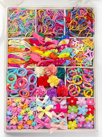 830/876 pieces of cute and sweet colorful netted high-elastic hair ties for girls | bow, flower, and star clip accessories