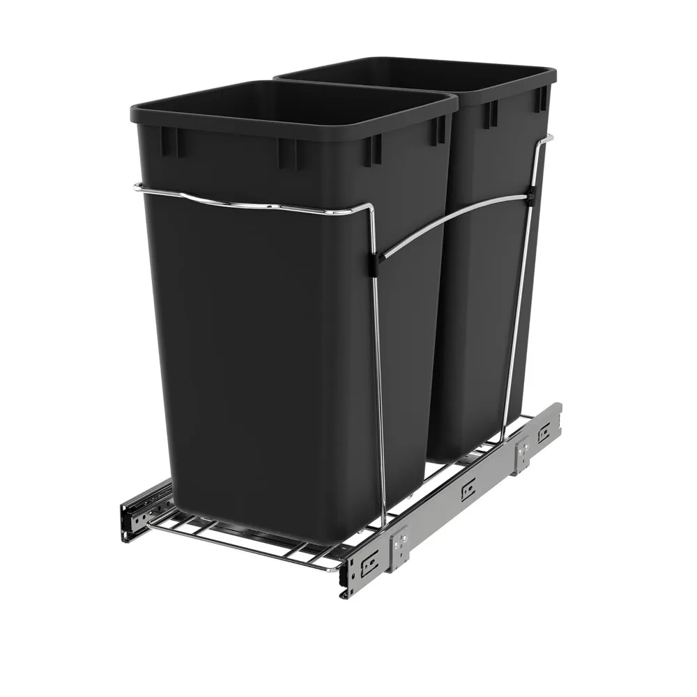 

RV-15KD-18C S Двойная выдвижная мусорная корзина на 27 литров для базового шкафа, отверстие 11 дюймов, черный