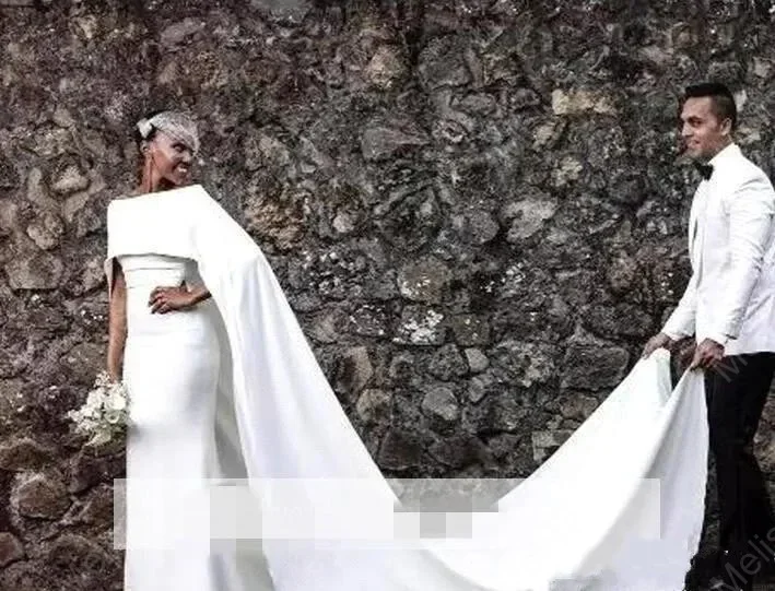 Maßgeschneiderte beliebte U-Ausschnitt Meerjungfrau Günstige Brautkleider Cape Chapel Garden Vintage schwarze Mädchen Brautkleider