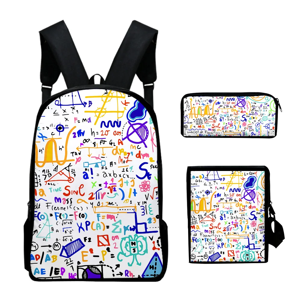Popular ciencia juvenil química física fórmula impresión 3D 3 unids/set bolsas mochila para ordenador portátil bolso de hombro estuche para lápices