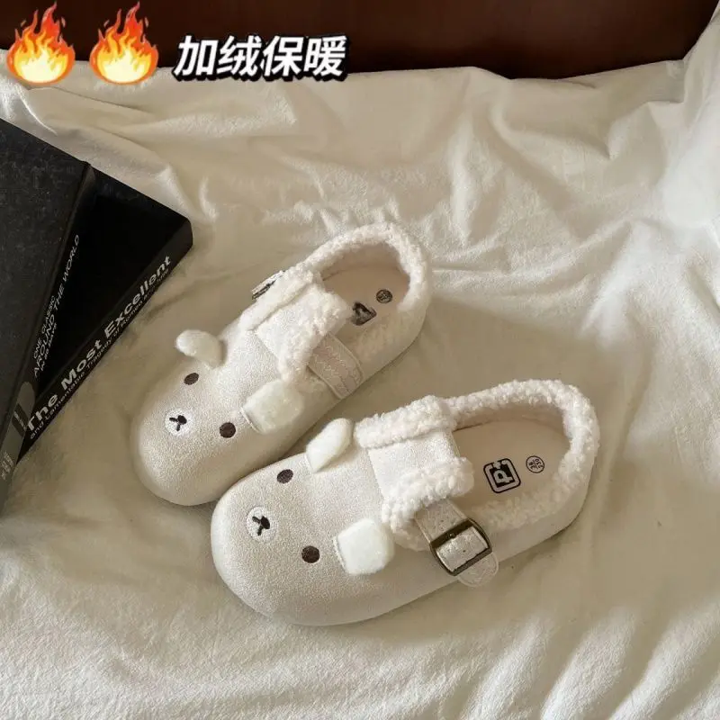 

Women Fleece Lined Shoes Flats Casual Short Plush Snow Ankle Boots 2025 Winter Cozy Comfort Cotton Shoes Cartoon Bear Snug Botas