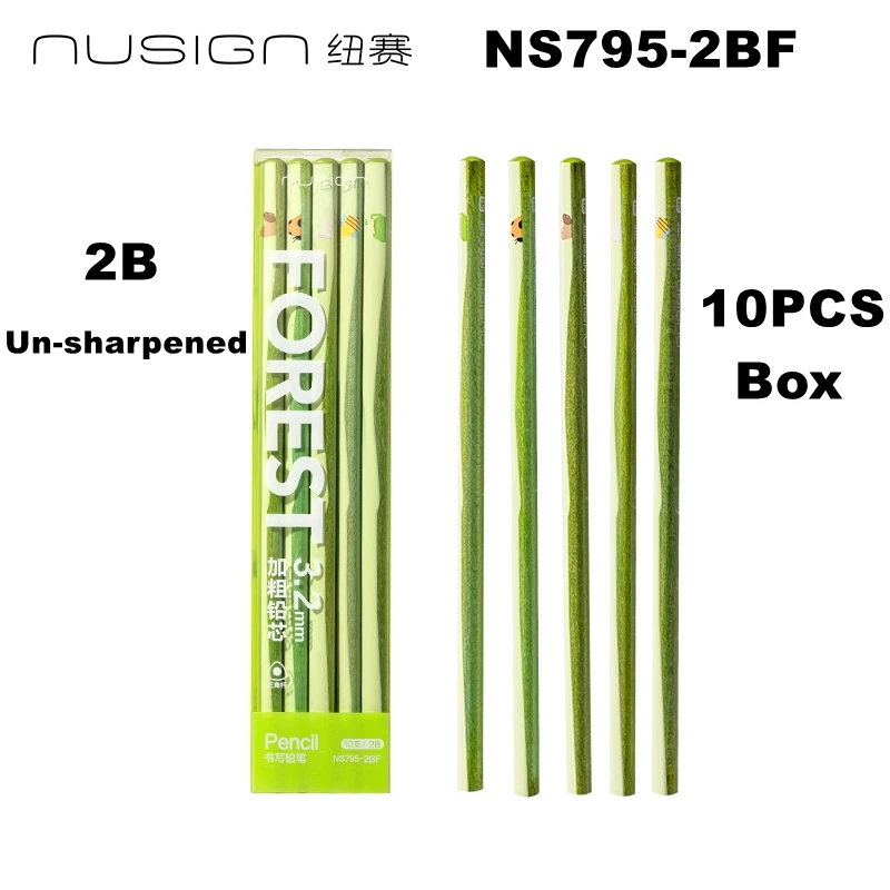 10 stuks, doos met Deli Nusign NS795-HBF/2BF groene houten potloden, HB/2B, zeshoekig, zonder lood, geschikt voor school- en kantoor gebruik.